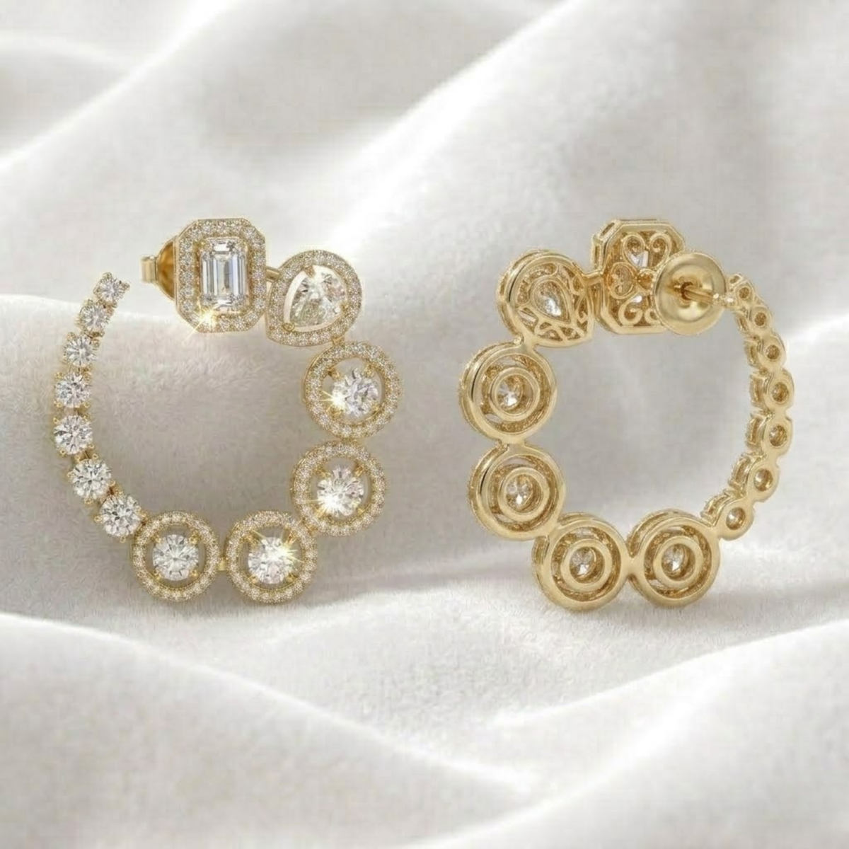 Mixed Shape Diamond Drop Diamond Earrings