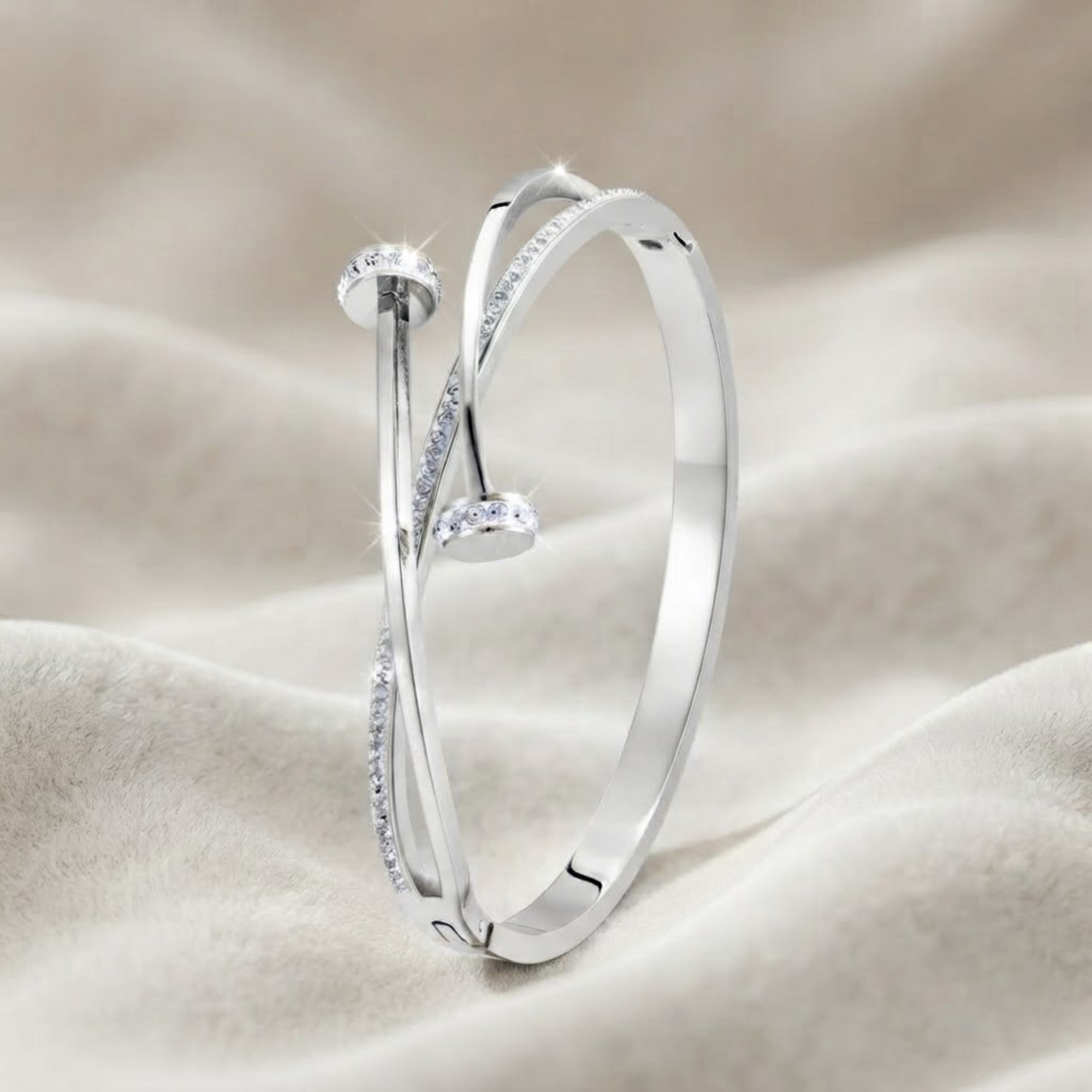 Diamond Crossover Bangle Bracelet, Pave Bypass Bracelet in 14K Solid Gold