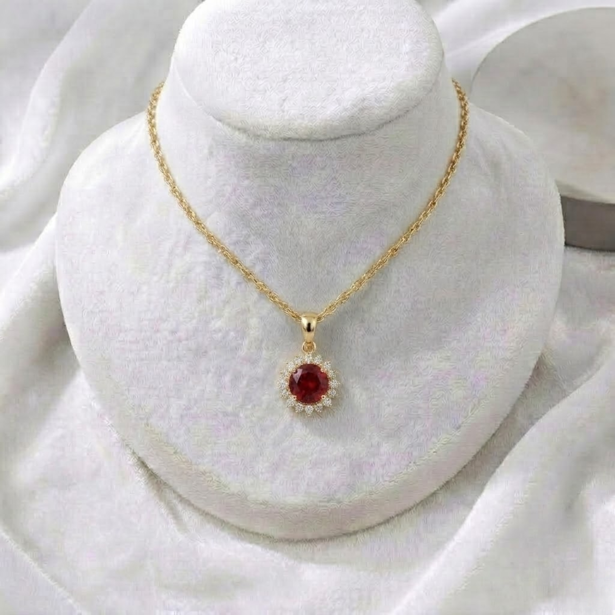 Gold Round Cut Ruby Necklace