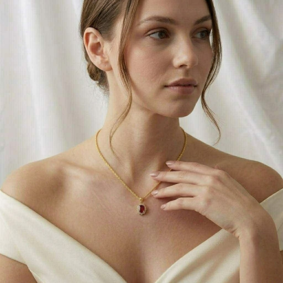 Gold Round Cut Ruby Necklace