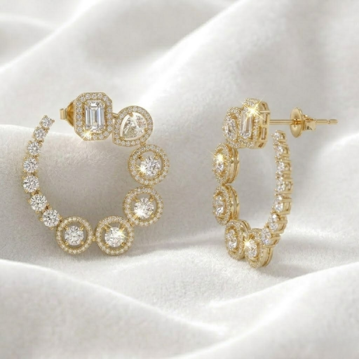 Mixed Shape Diamond Drop Diamond Earrings