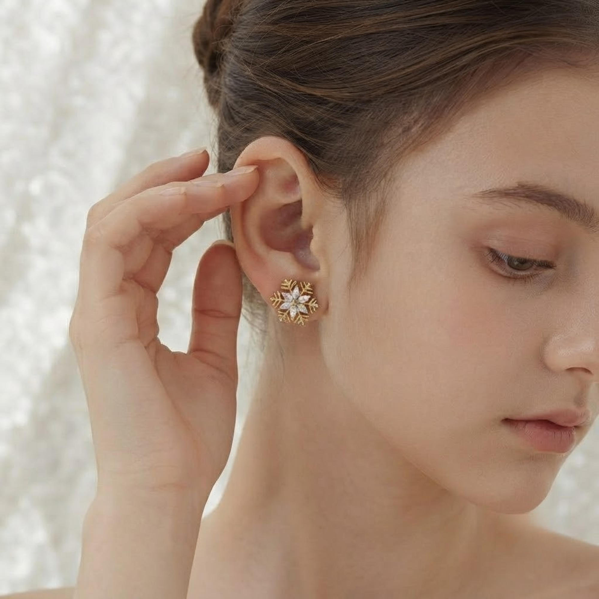 Marquise Diamond Snowflake Stud Earrings in 14K Solid Gold