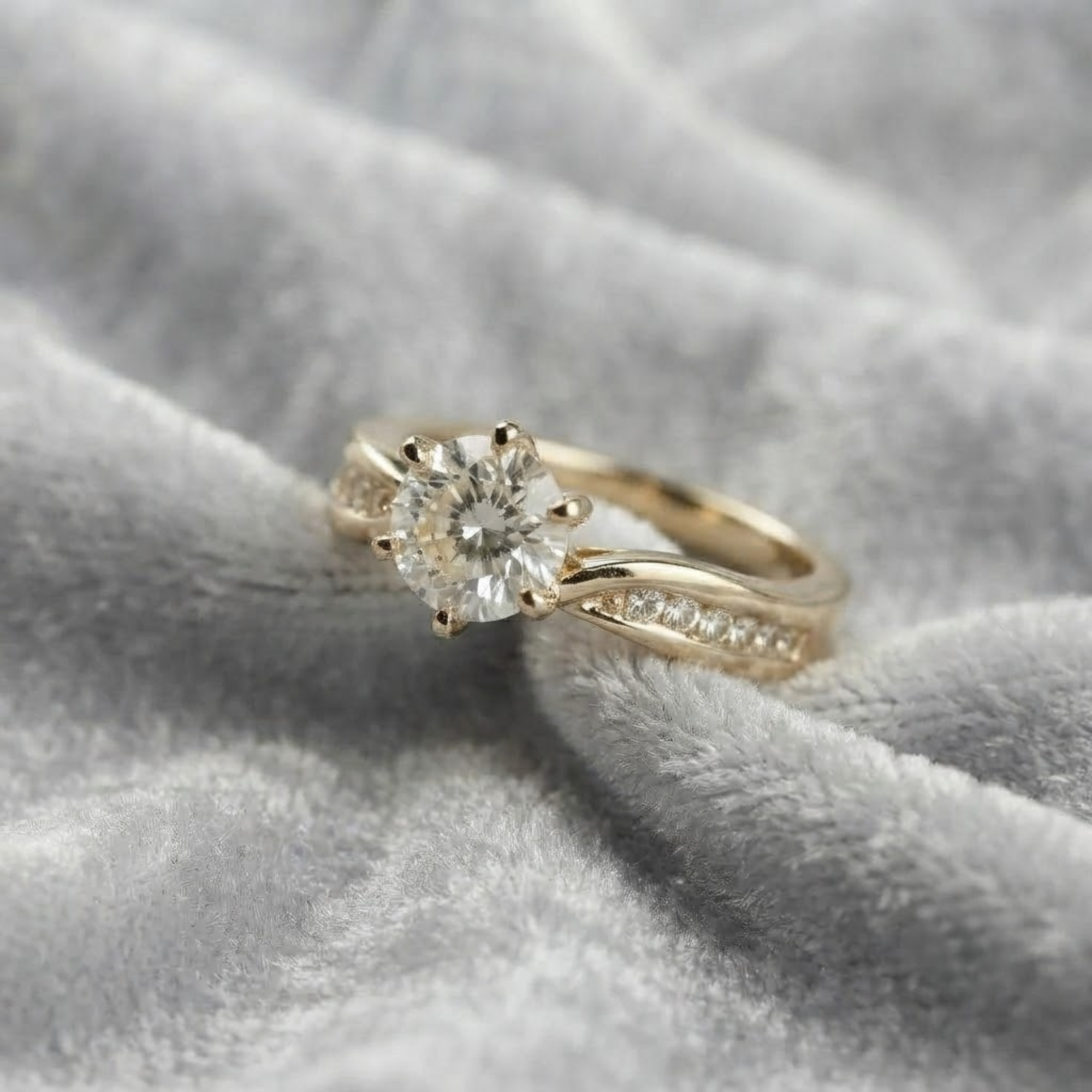 1 CT Round Diamond Engagement Ring, Twist Pave Ring in 14K Solid Gold