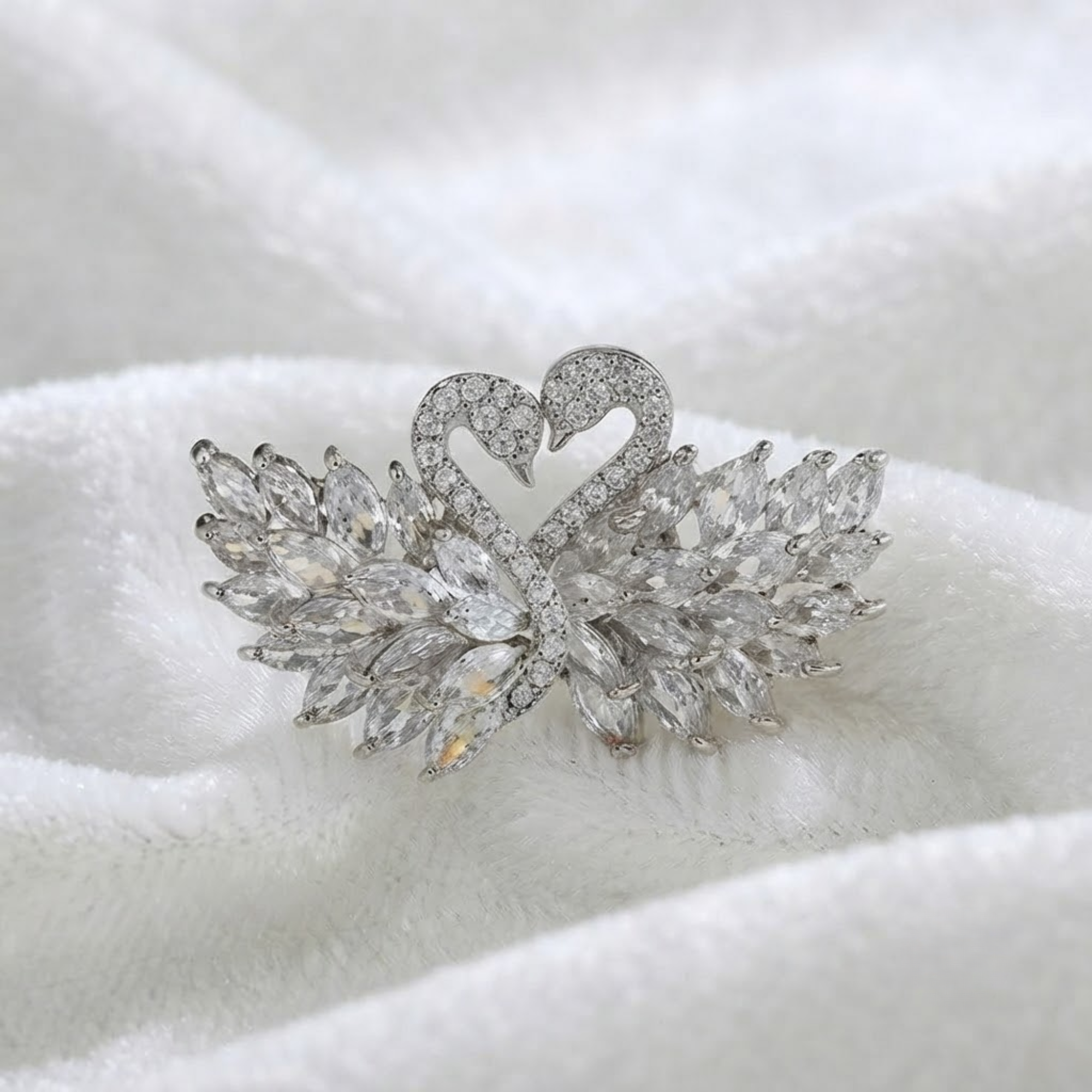 Marquise Diamond Swan Stud Earrings, 14K Solid Gold Statement Earrings