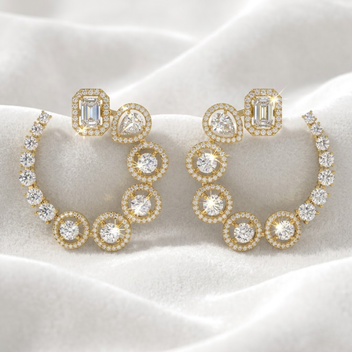 Mixed Shape Diamond Drop Diamond Earrings