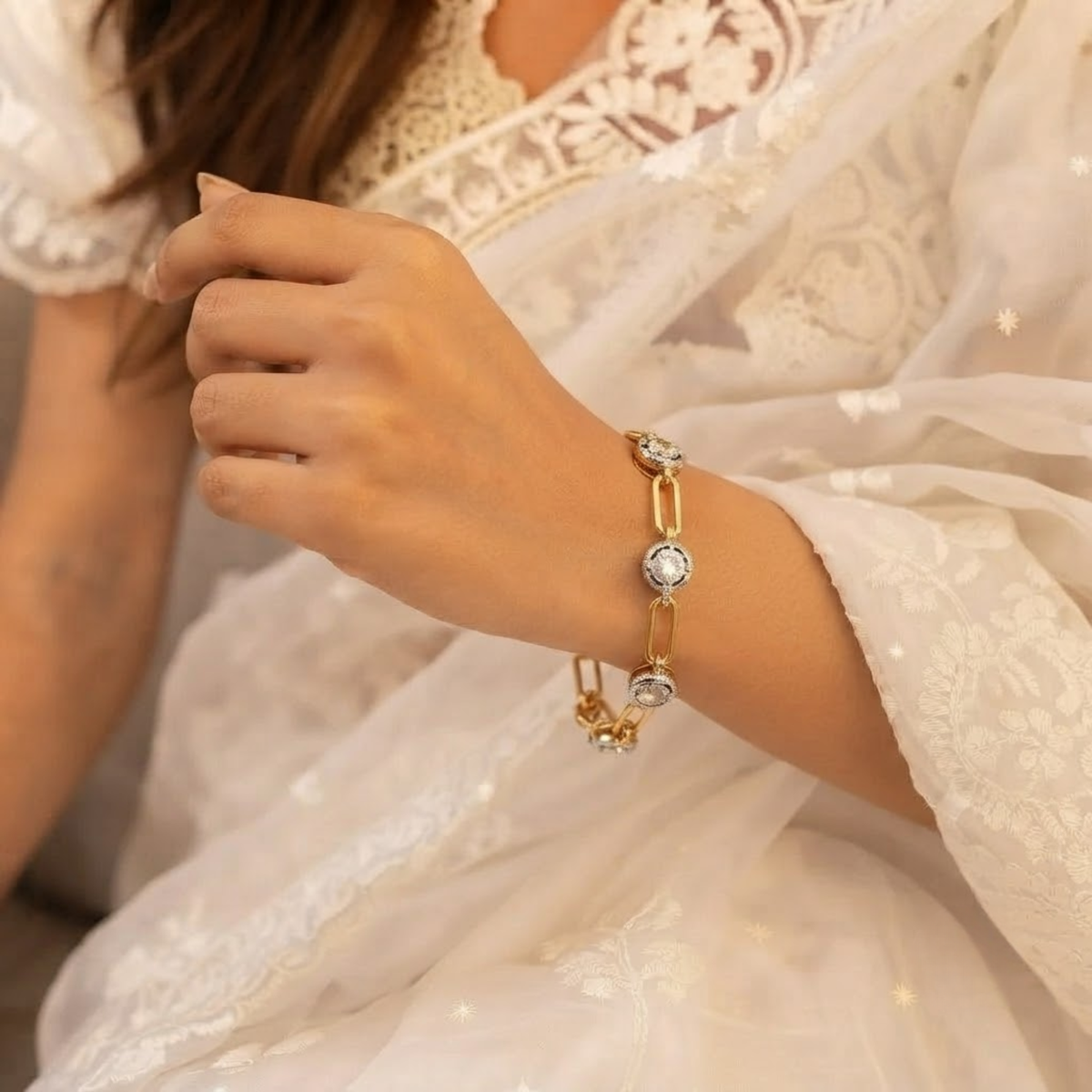 Diamond Paperclip Chain Link Bracelet
