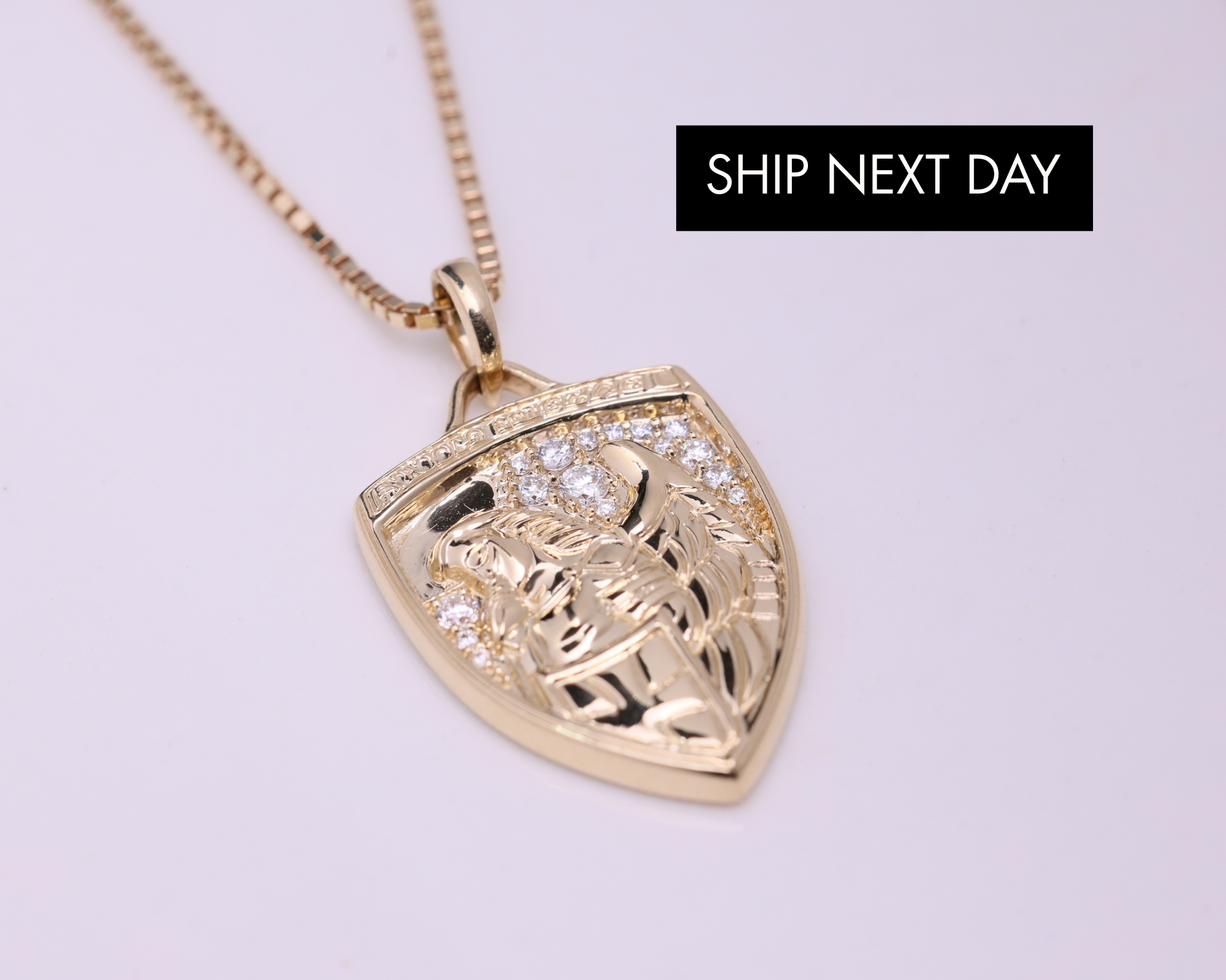 14K Gold St Michael Medallion Necklace with Lab Grown Diamonds
