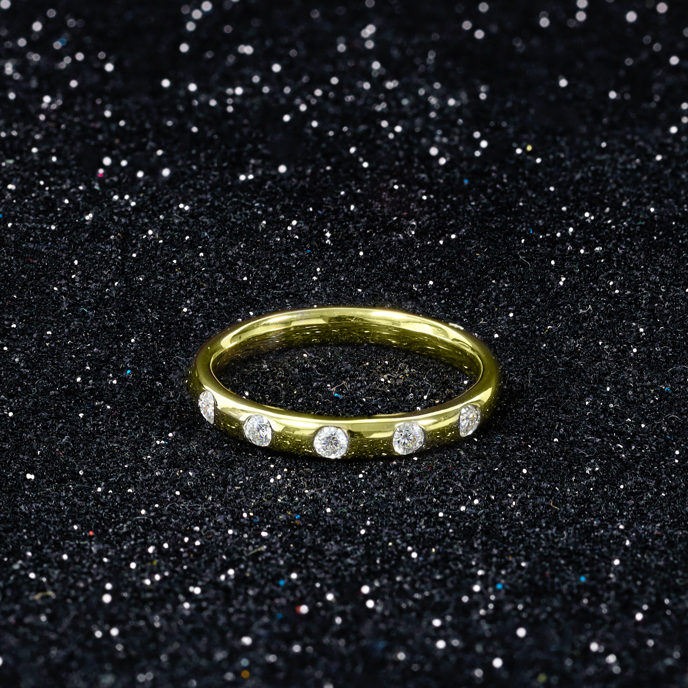 14k Gold Flush Set Lab Grown Band, Real Gold Wedding Ring for Women