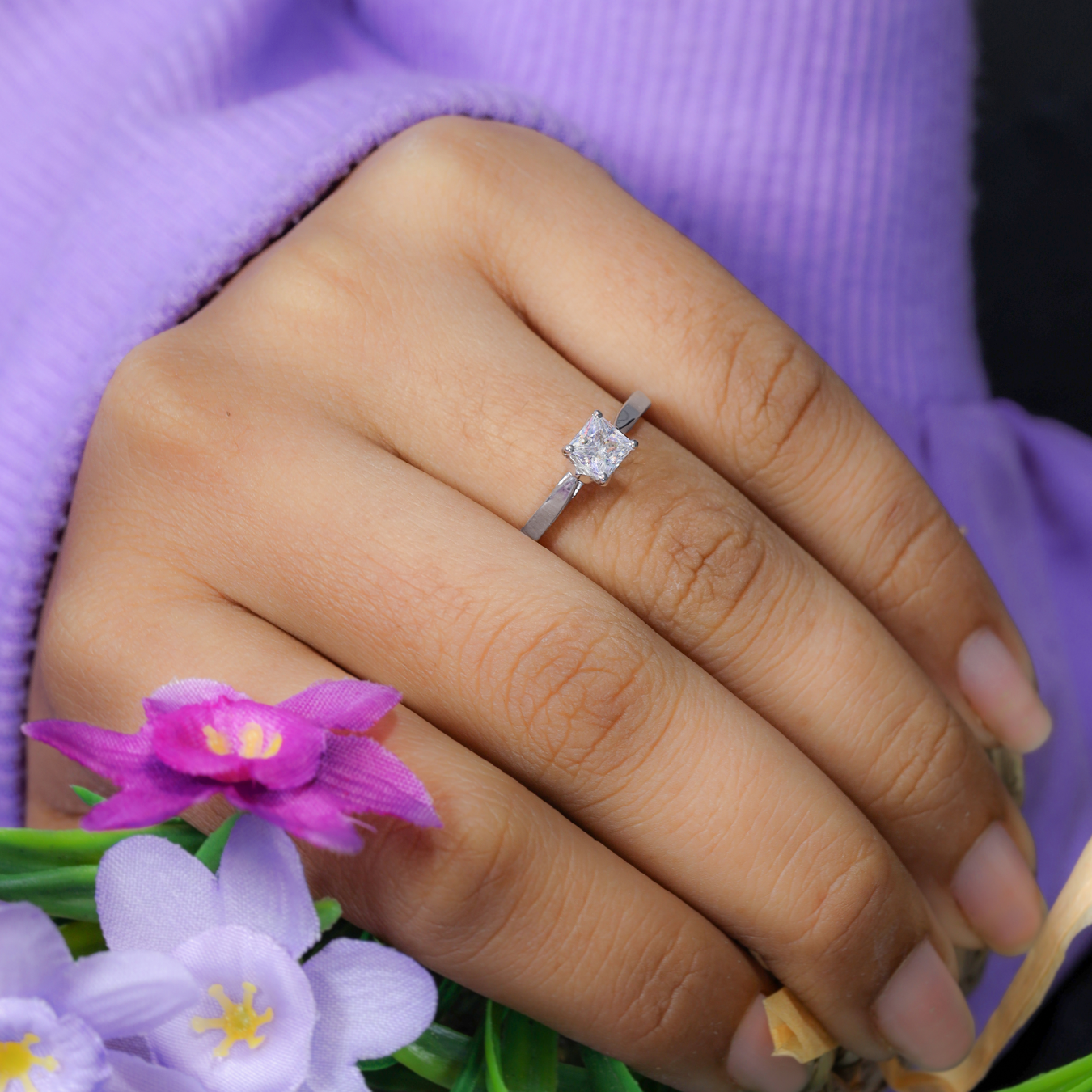 14K Gold Engagement Ring Princess Cut Diamond Ring