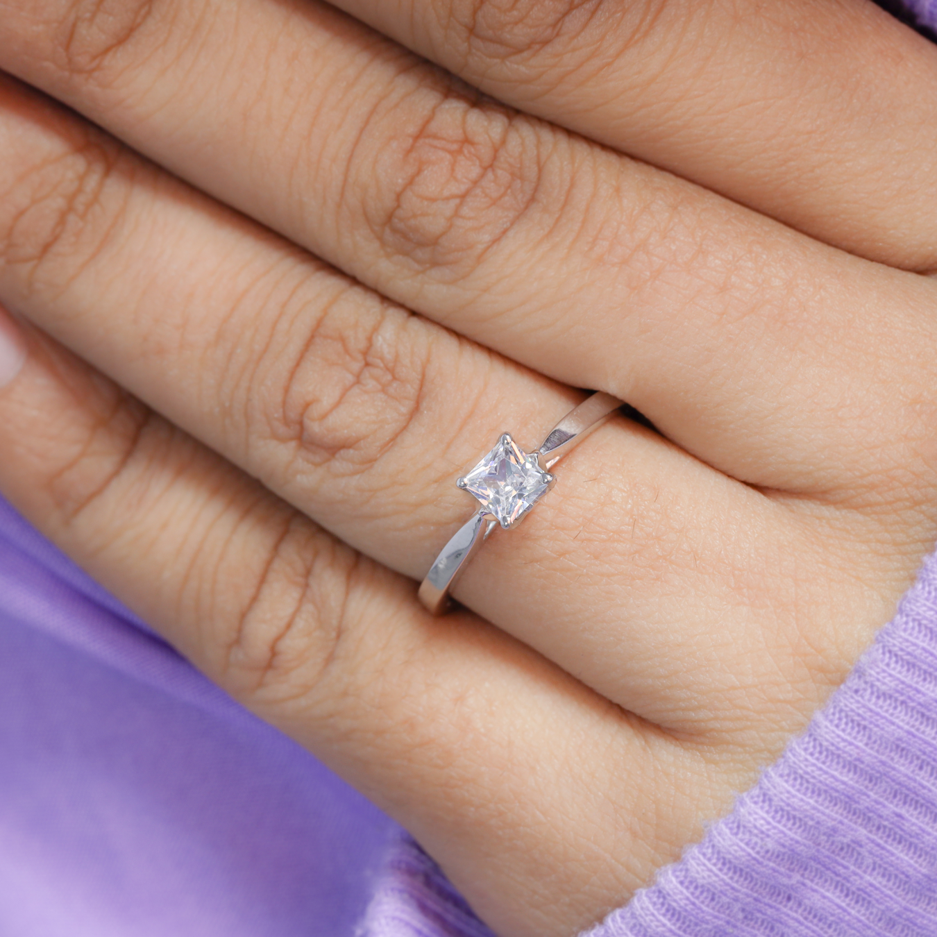 14K Gold Engagement Ring Princess Cut Diamond Ring