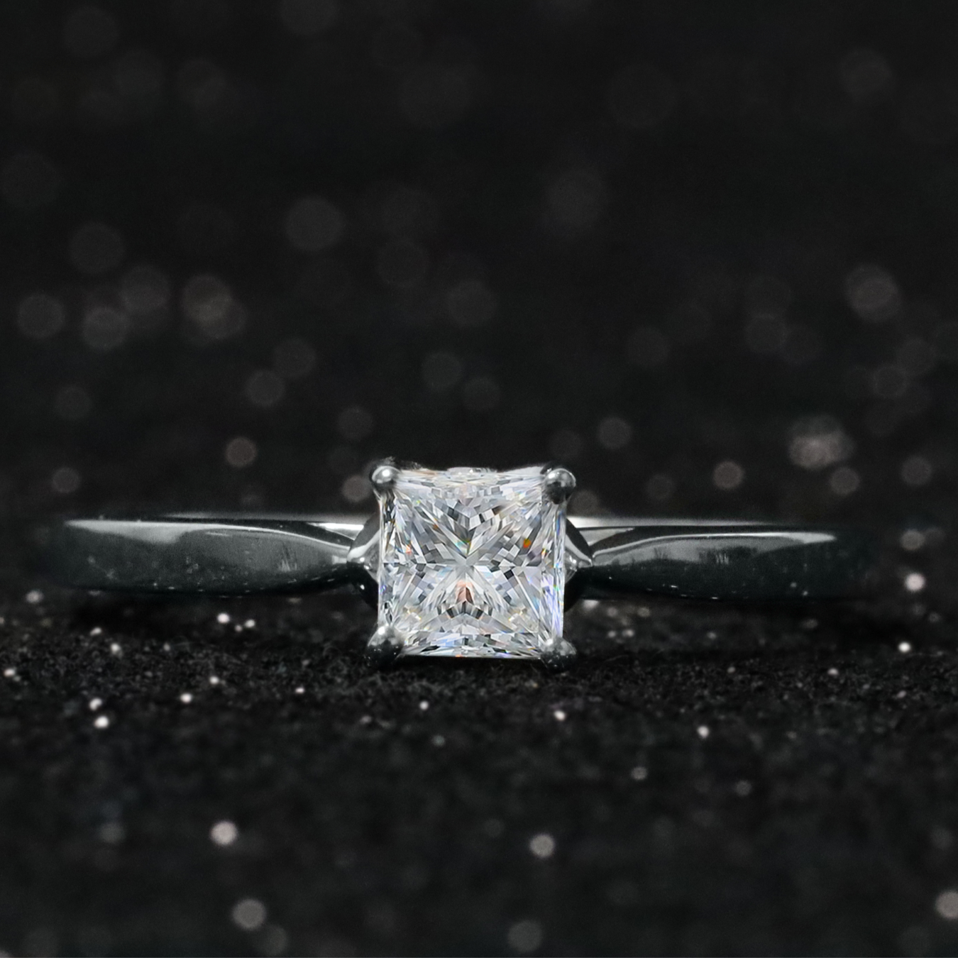 14K Gold Engagement Ring Princess Cut Diamond Ring