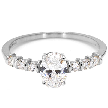 Oval Lab Grown Diamond Ring with Halo and Pave Eternity Engagement Ring for Her