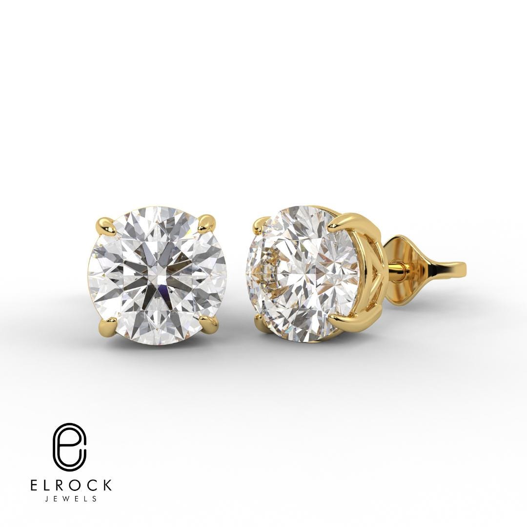 14K Gold Round Diamond Solitaire Round Diamond Stud Earrings