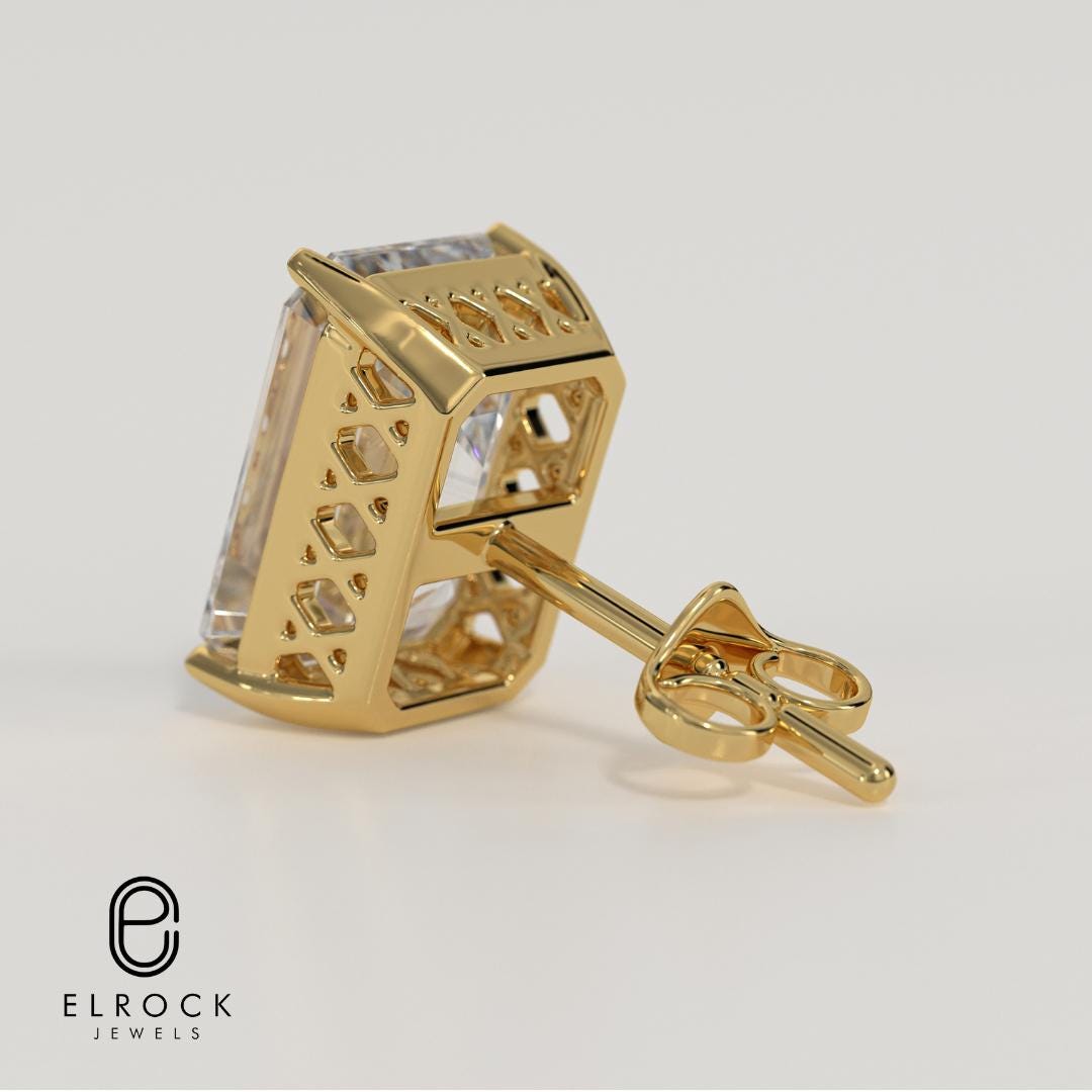Emerald Cut Lab Grown Diamond Stud Earring
