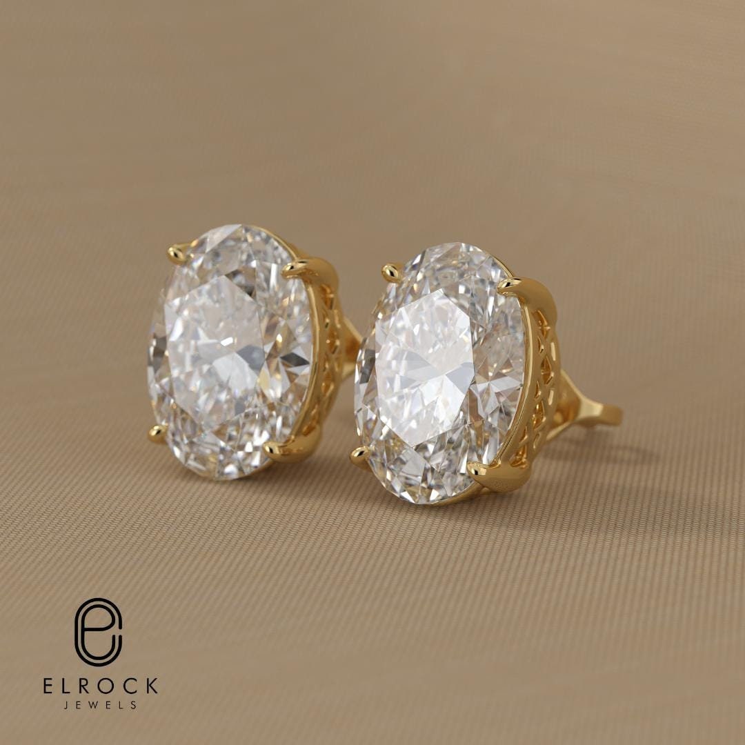 14K Oval Lab Grown Diamond Stud Push Back Studs Earrings