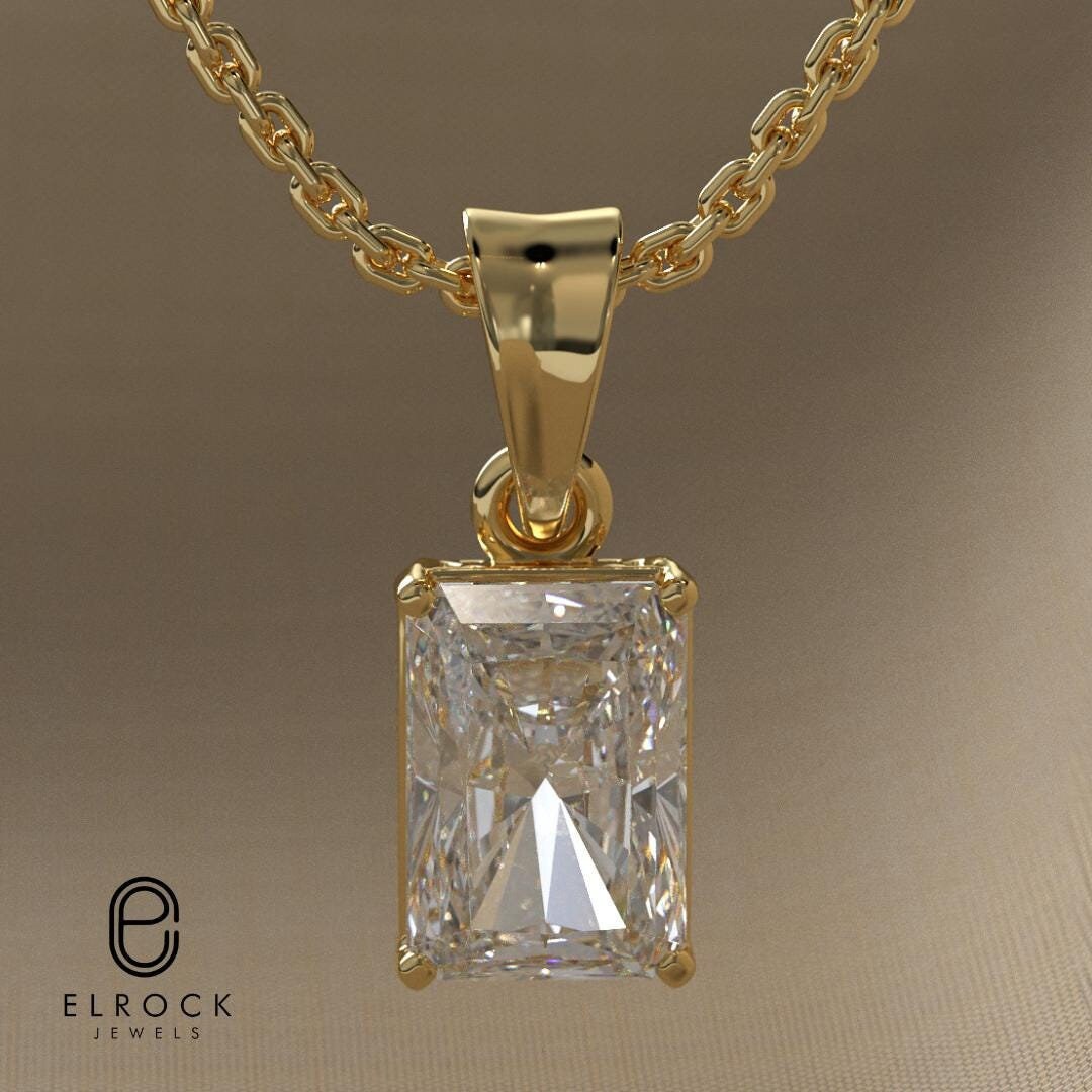 14K Radiant Diamond Necklace, 14K Gold IGI Certified Diamond Radiant Cut Pendant, Lab Grown Diamond Solitaire Necklace, Gift