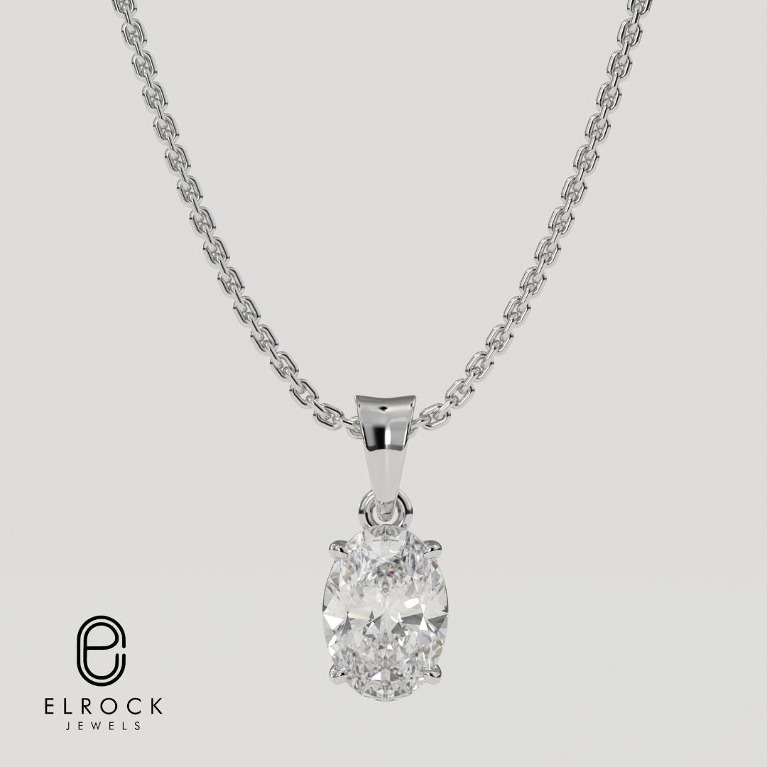Oval Cut Diamond Pendant, 14K Solid Gold Diamond Pendant, Classic jewelry gift