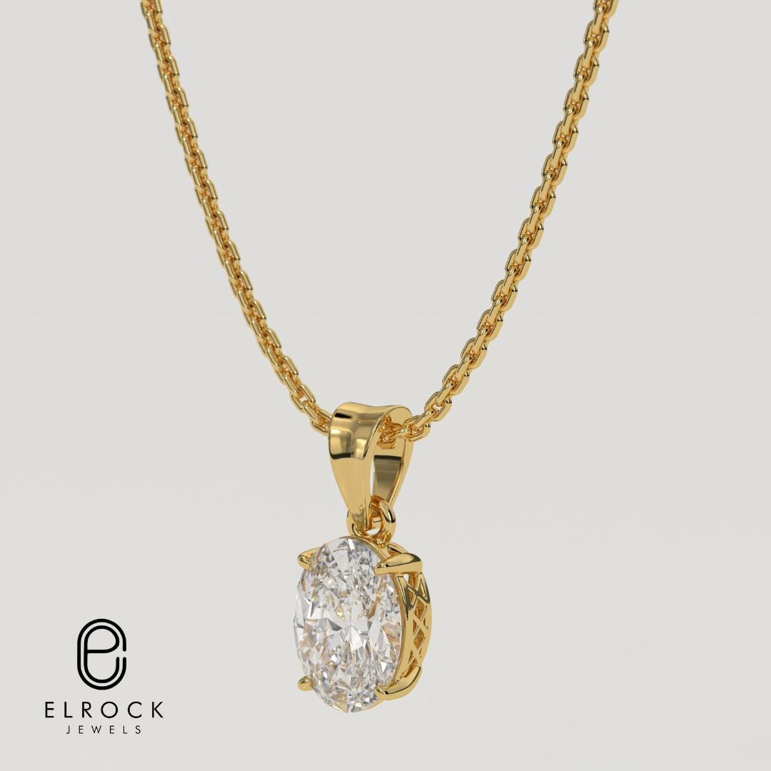 Oval Cut Diamond Pendant, 14K Solid Gold Diamond Pendant, Classic jewelry gift