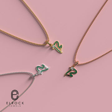 Green Enamel Letter Charms, "B" Diamond Letter Pendant, All Letter Alphabet Charm Pendant, Initial Pendant Necklace, Custom Letter Pendant
