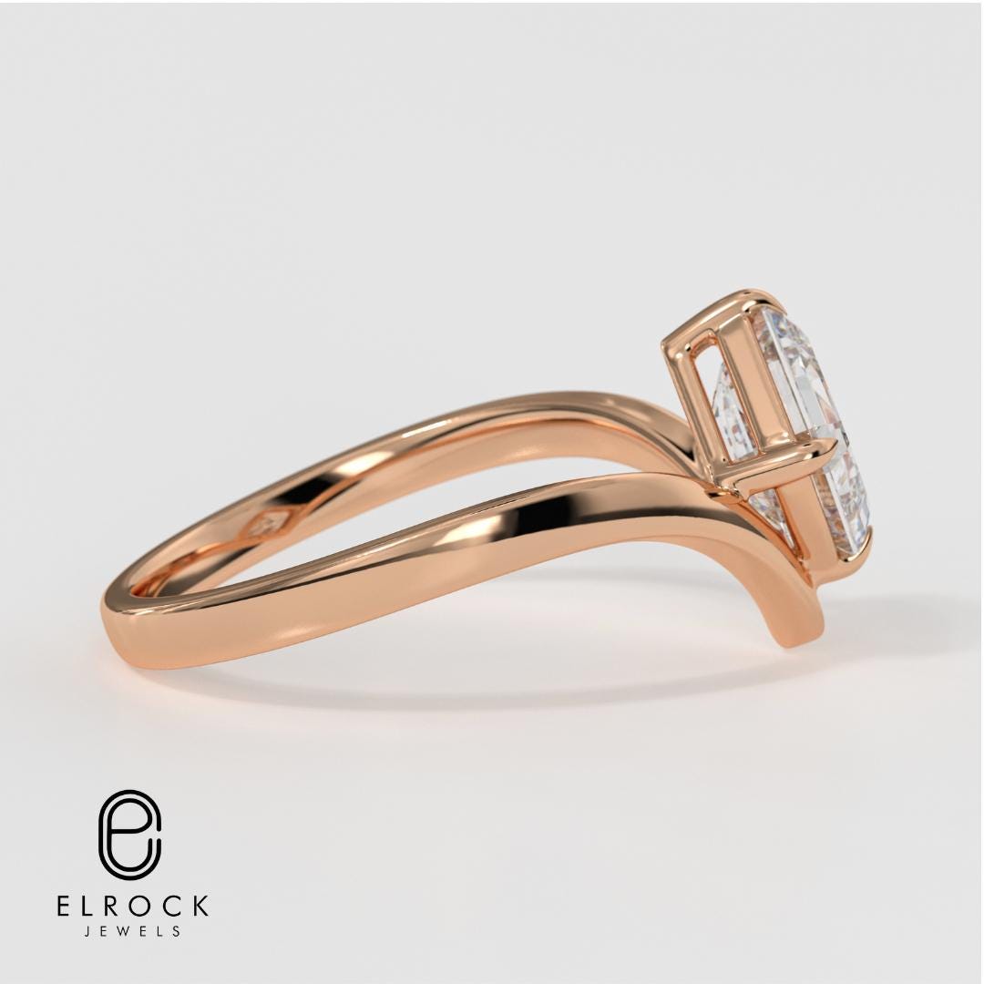 14K Gold 2CT Princess Cut Lab Grown Diamond Ring