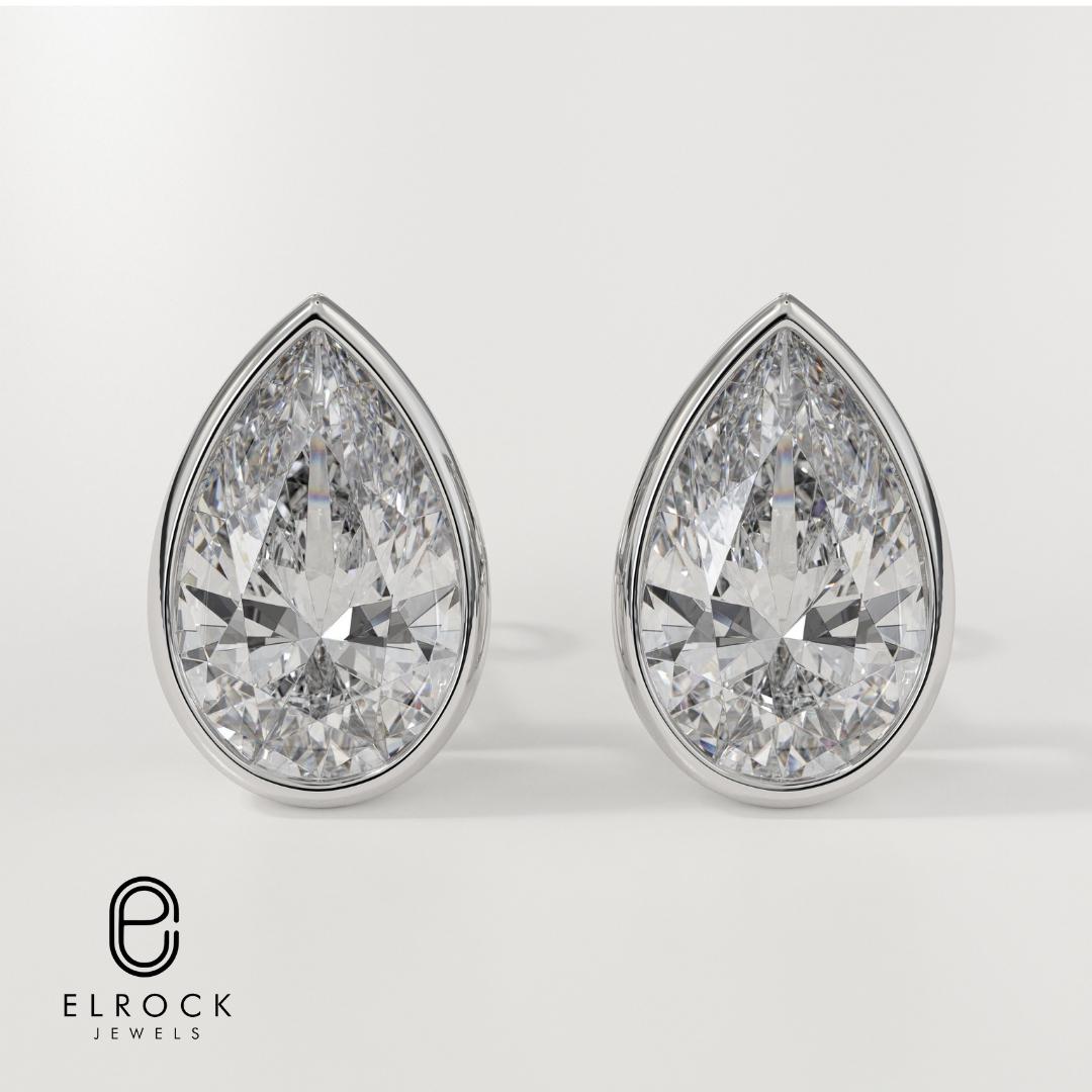 14K Bezel Set Pear Shape Lab Grown Diamond Stud Earrings