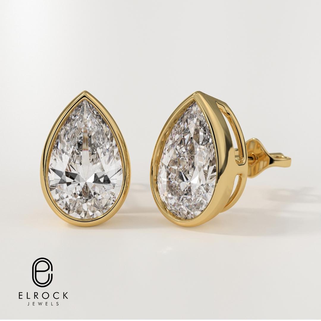 14K Bezel Set Pear Shape Lab Grown Diamond Stud Earrings