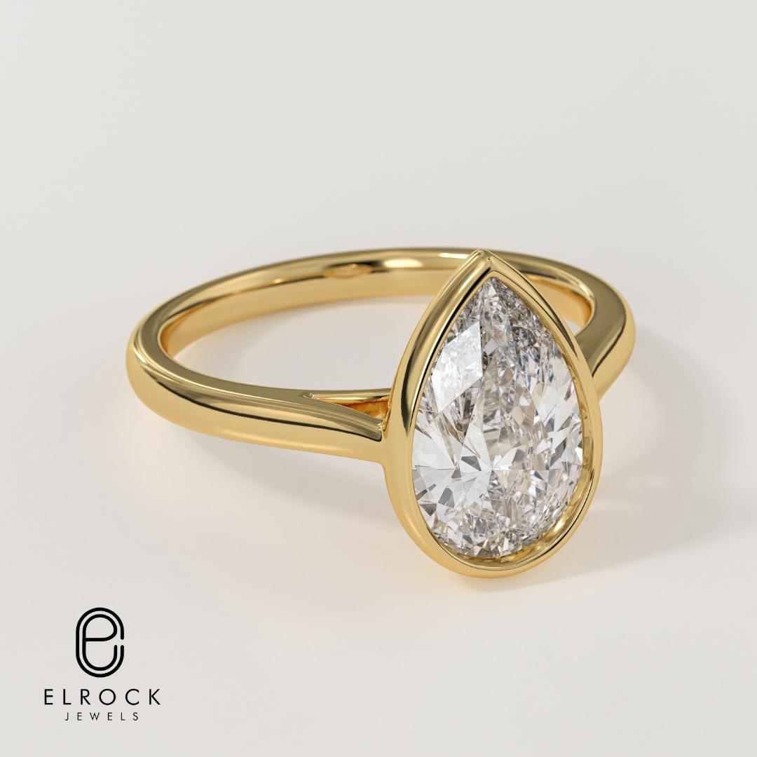 14K Solid Gold 1 CT Pear Cut Lab Grown Solitaire Engagement Ring