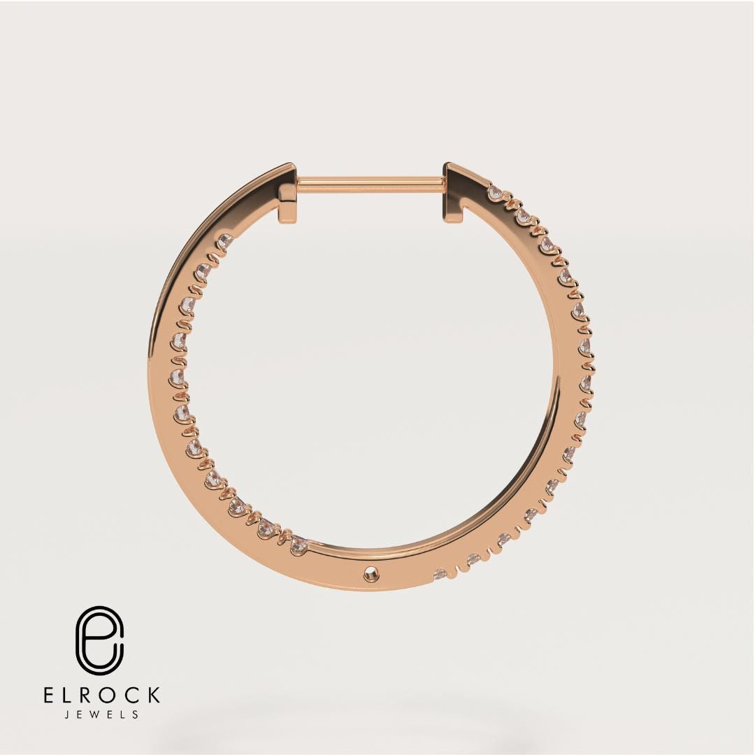 Diamond Hoop Earrings 14K Gold Huggies Gift for Her