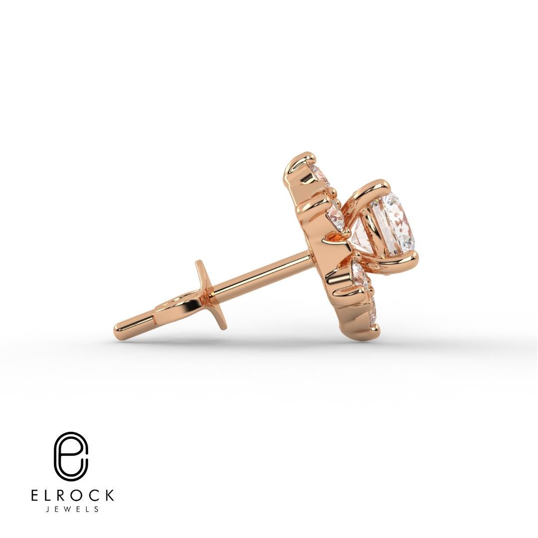 14K Solid Gold Lab Grown Diamond Halo Earrings