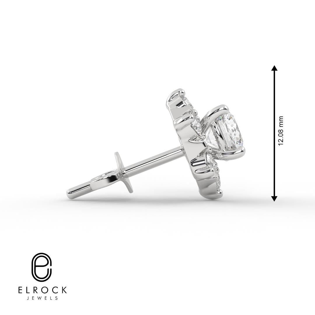 14K Solid Gold Lab Grown Diamond Halo Earrings