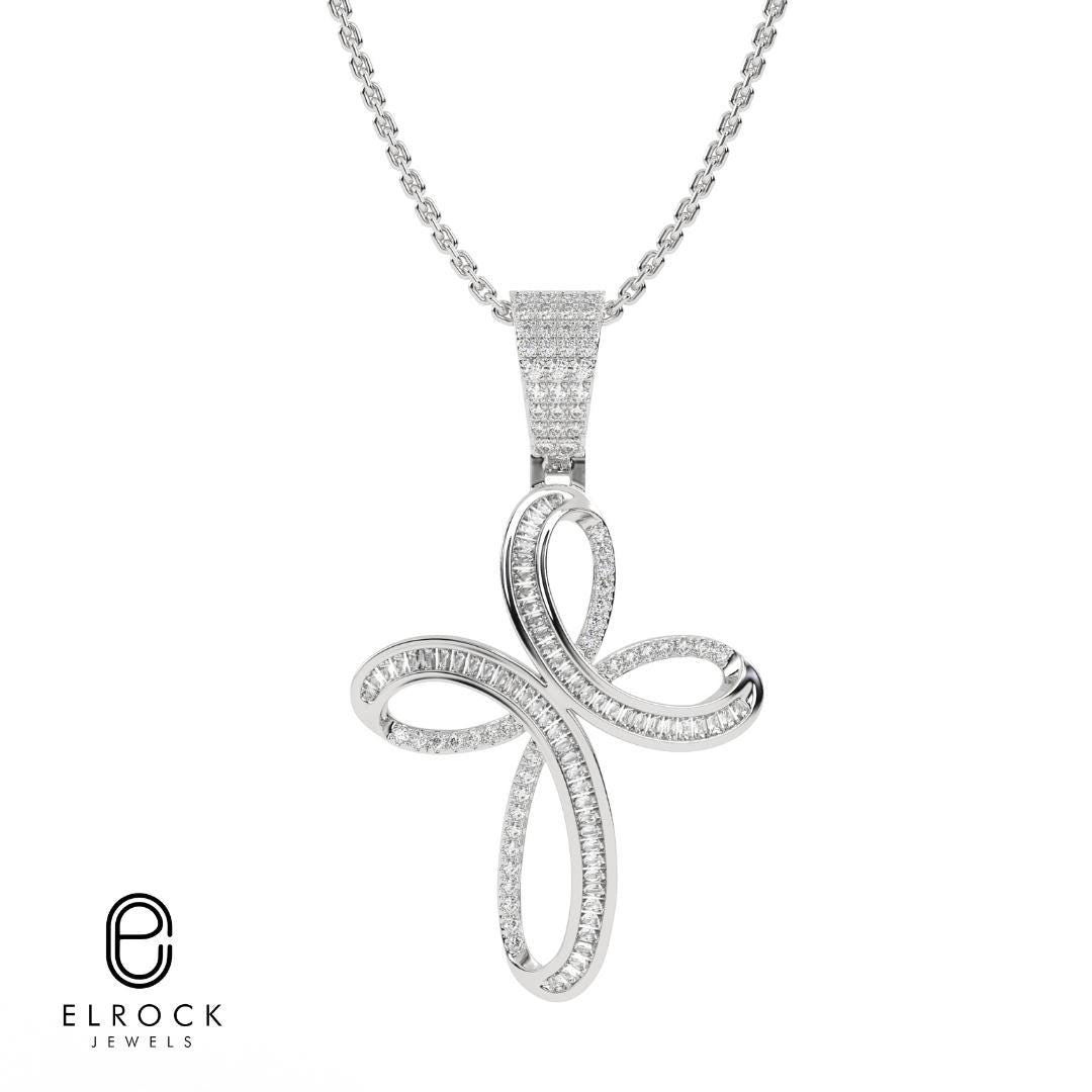 14k Solid Gold Diamond Infinity Cross Pendant for Women