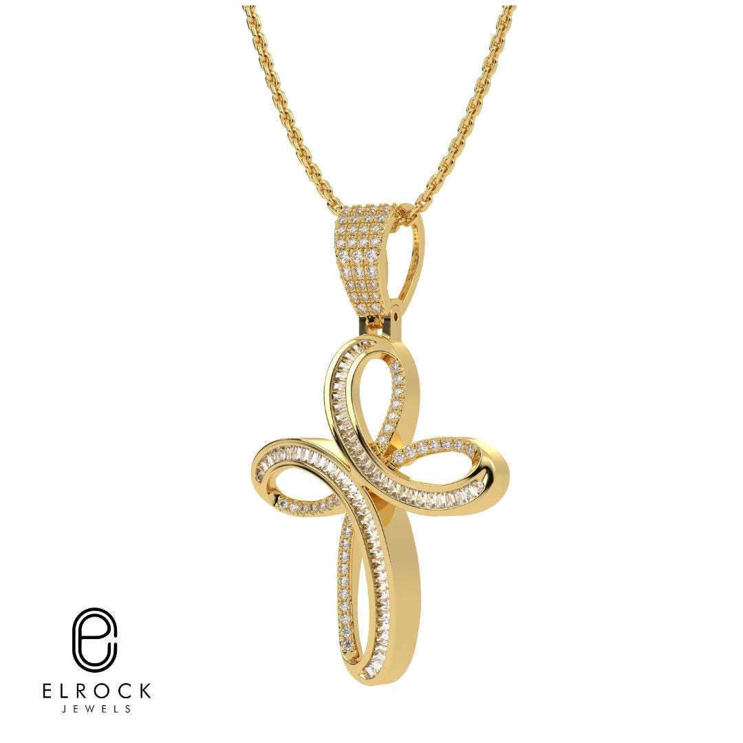 14k Solid Gold Diamond Infinity Cross Pendant for Women