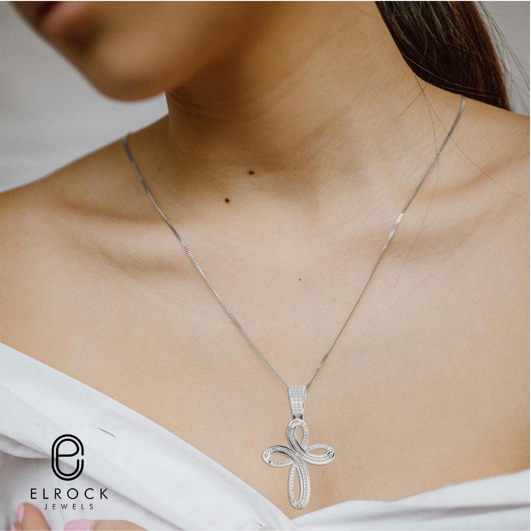 14k Solid Gold Diamond Infinity Cross Pendant for Women