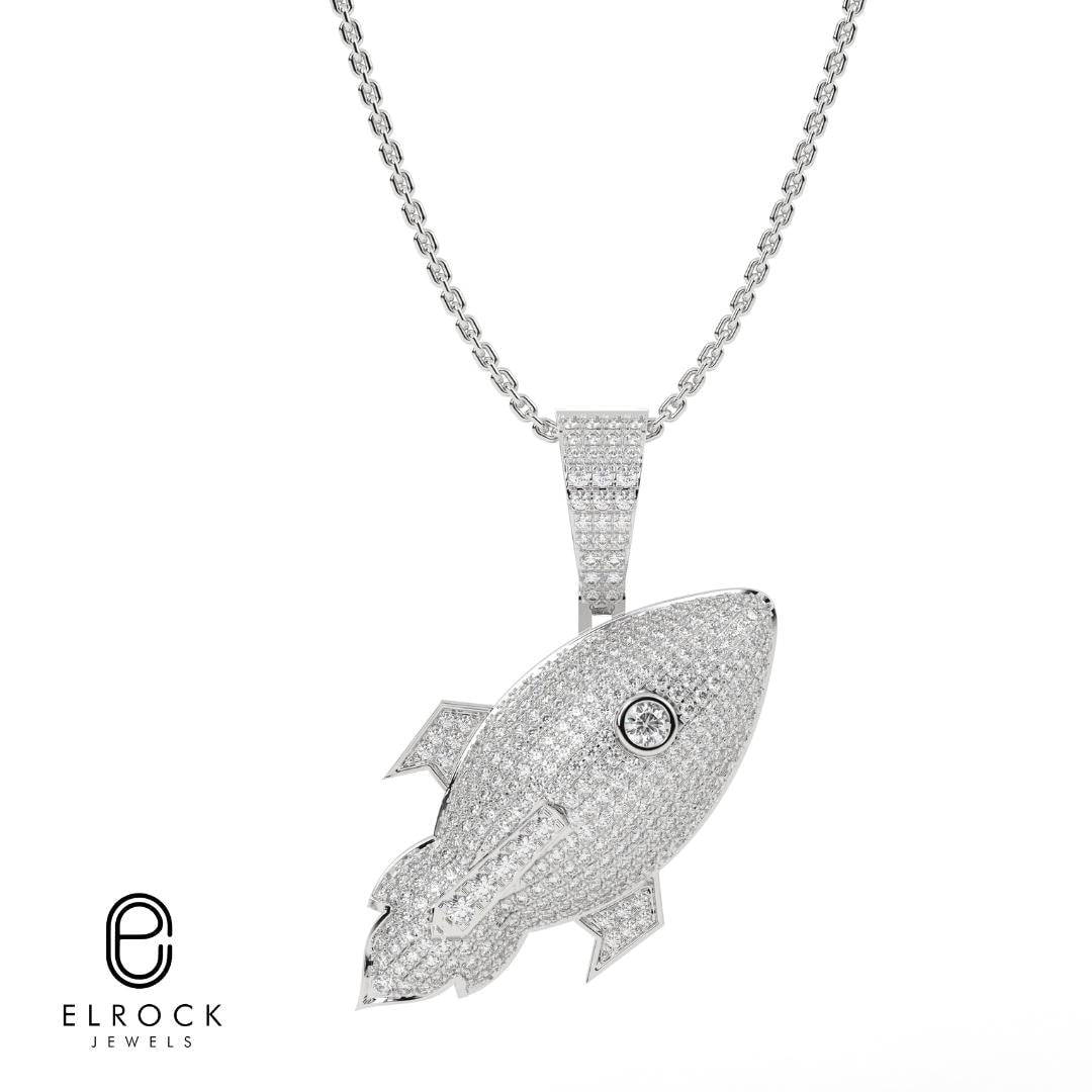 14K Rocket Ship Lab Grown Diamond Rocket Pendant for Him