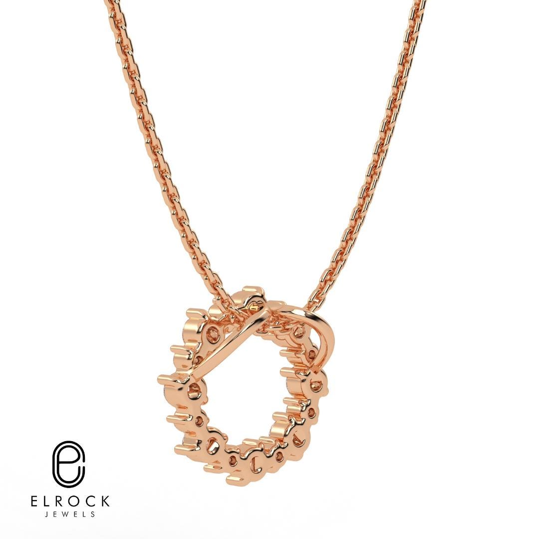 14K Solid Gold Circle Round Pendnat with Diamond, Pendant for Women, Gift for Her