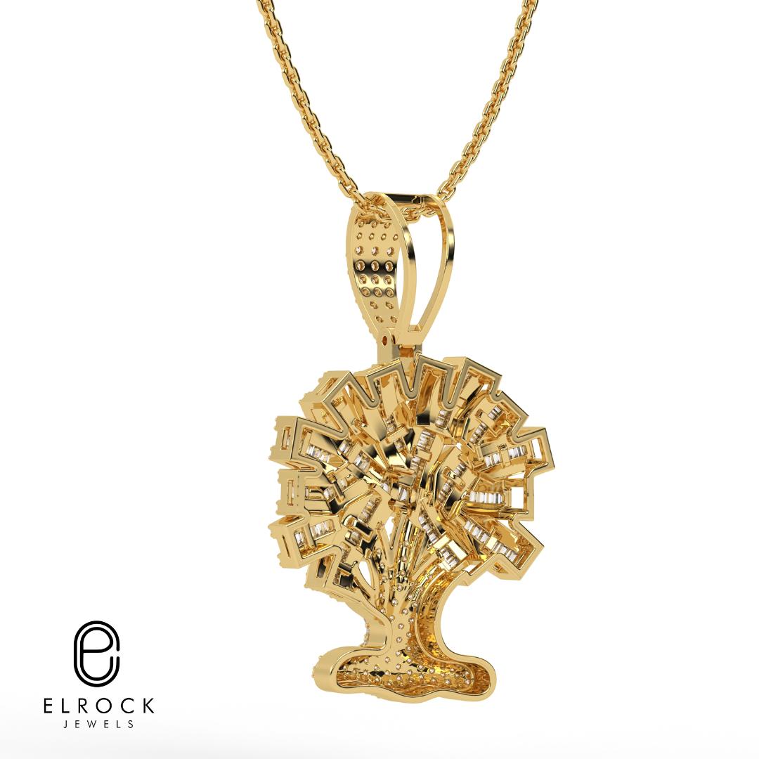 14K Gold Lab Grown Diamond Money Tree Pendant Hip Hop