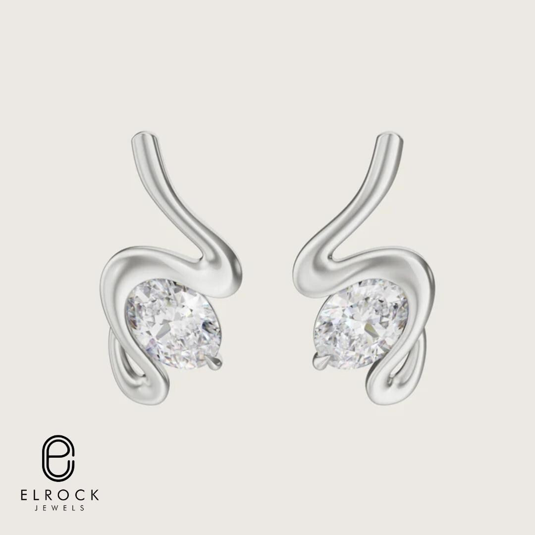Oval Studs Round Earrings 14K Gold Diamond Earrings