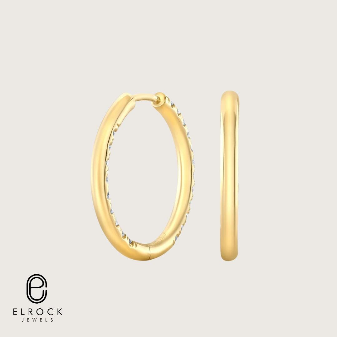 1 CT Diamond 14K Solid Gold Huggie Earrings Hoop Earrings