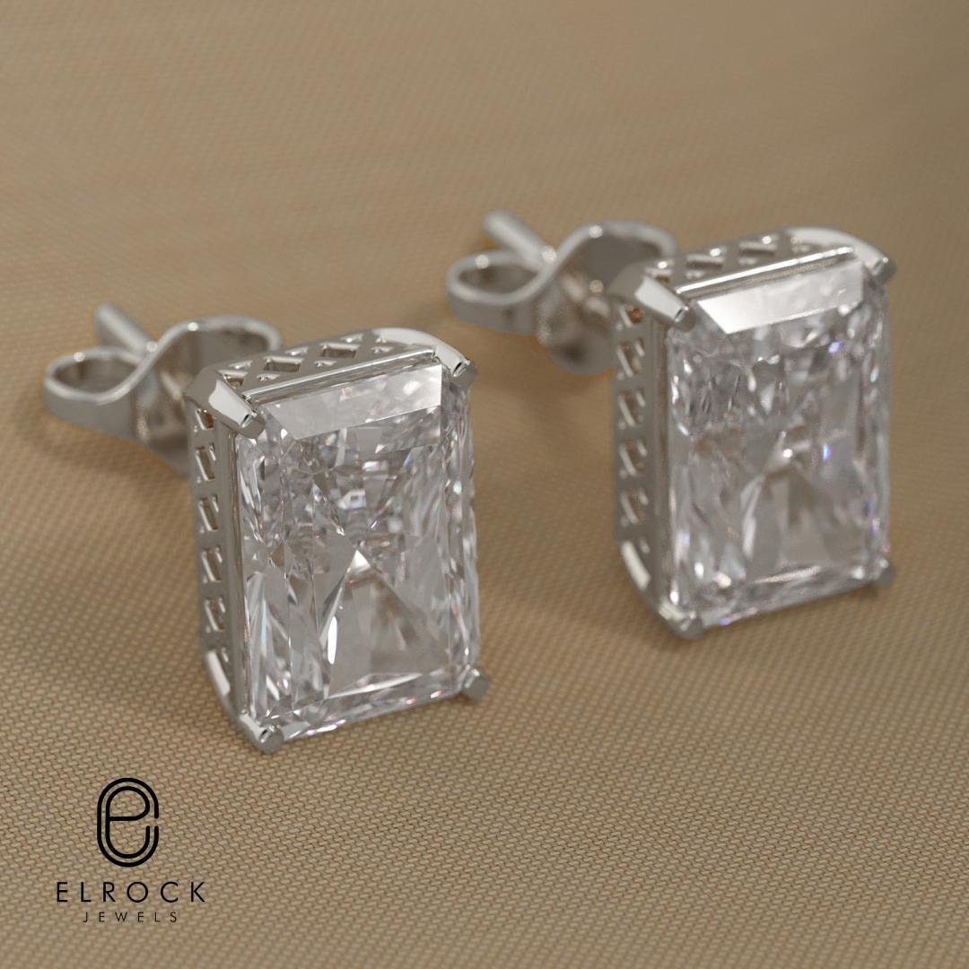 Lab Grown Diamond Radiant Cut Diamond 14K White Gold Earring