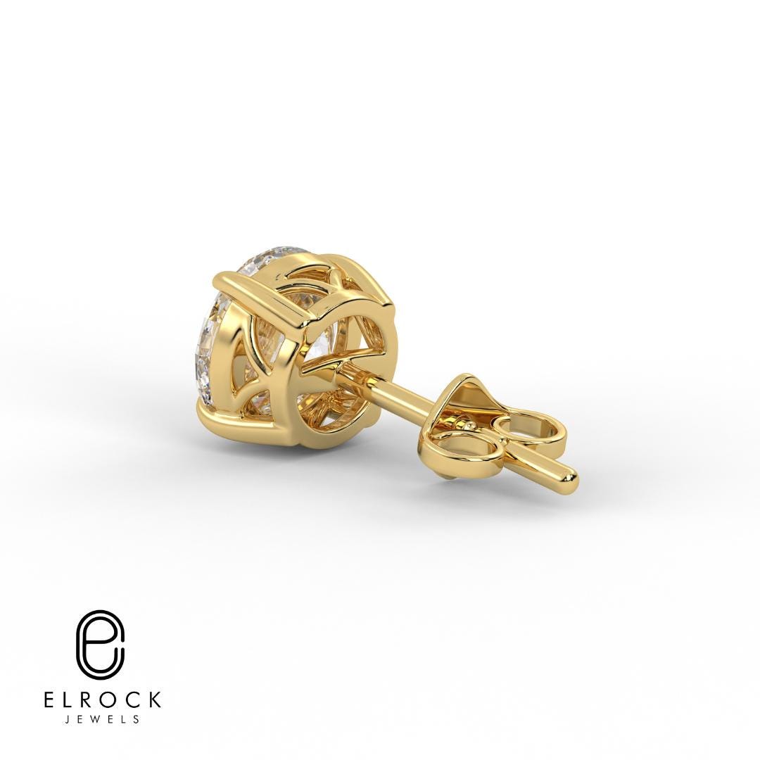 14K Gold Round Diamond Solitaire Round Diamond Stud Earrings
