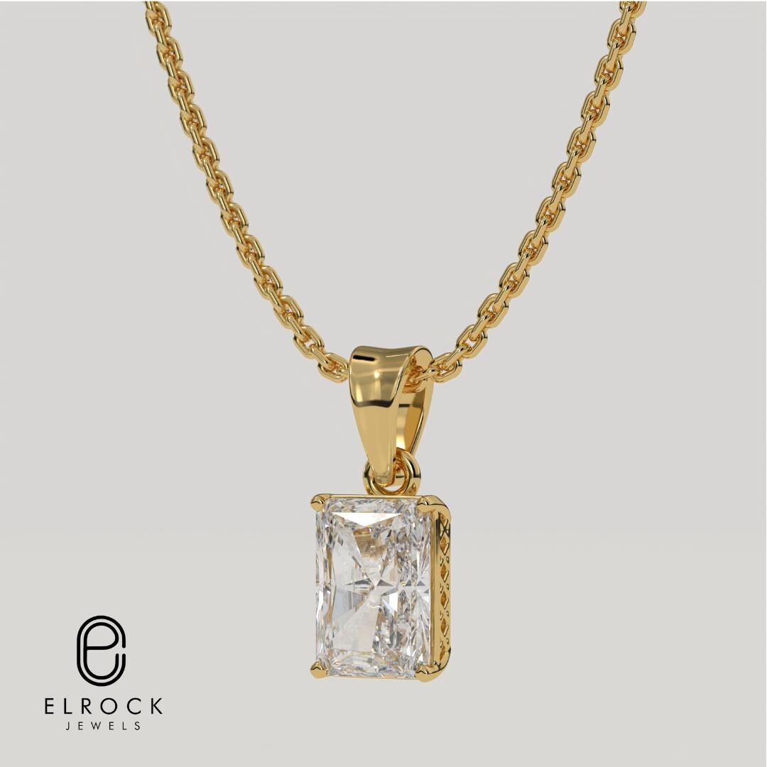 14K Radiant Diamond Necklace, 14K Gold IGI Certified Diamond Radiant Cut Pendant, Lab Grown Diamond Solitaire Necklace, Gift