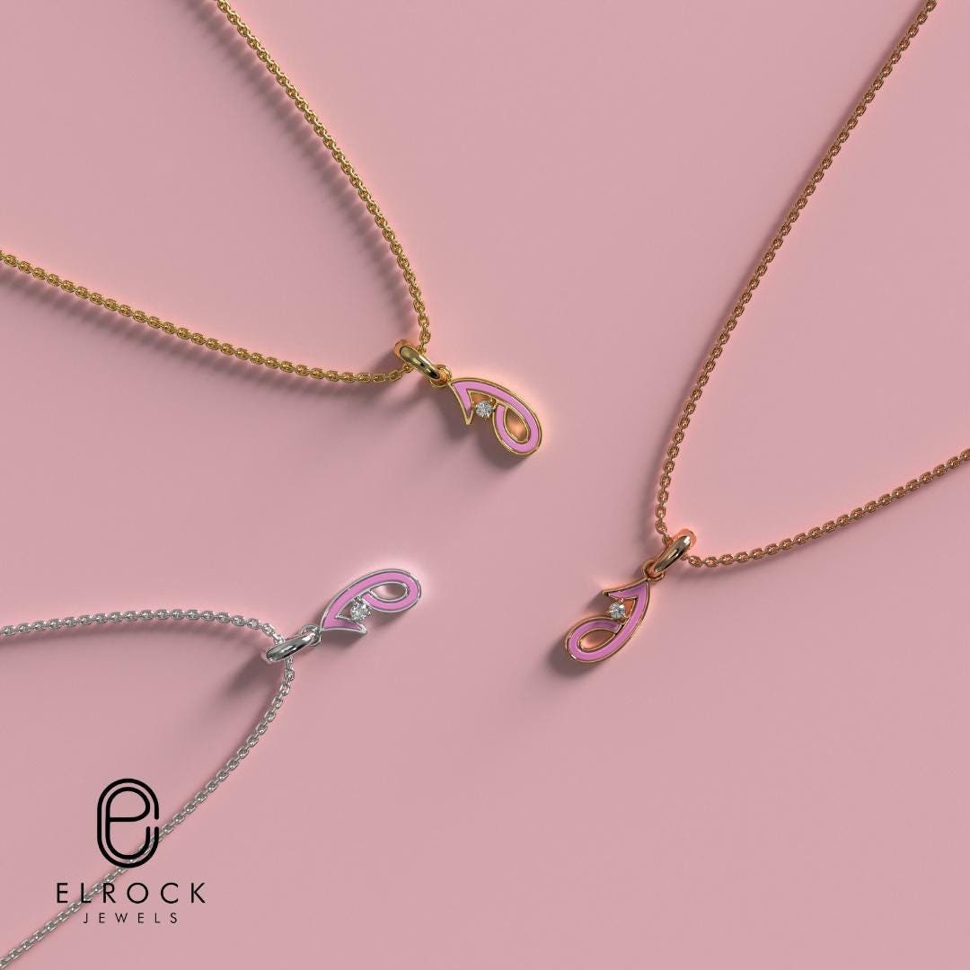 14K Gold Enamel Alphabet Pendant J Initial Jewelry