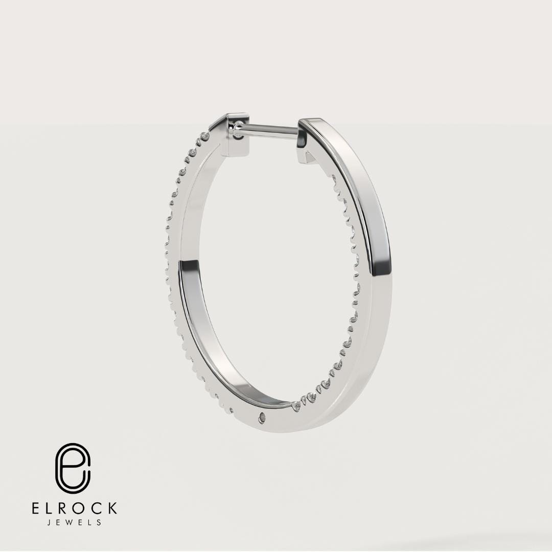 Diamond Hoop Earrings 14K Gold Huggies Gift for Her