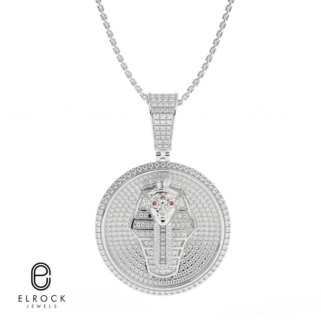 14K Solid Gold Lab Diamond Pharaoh Pendant for Men