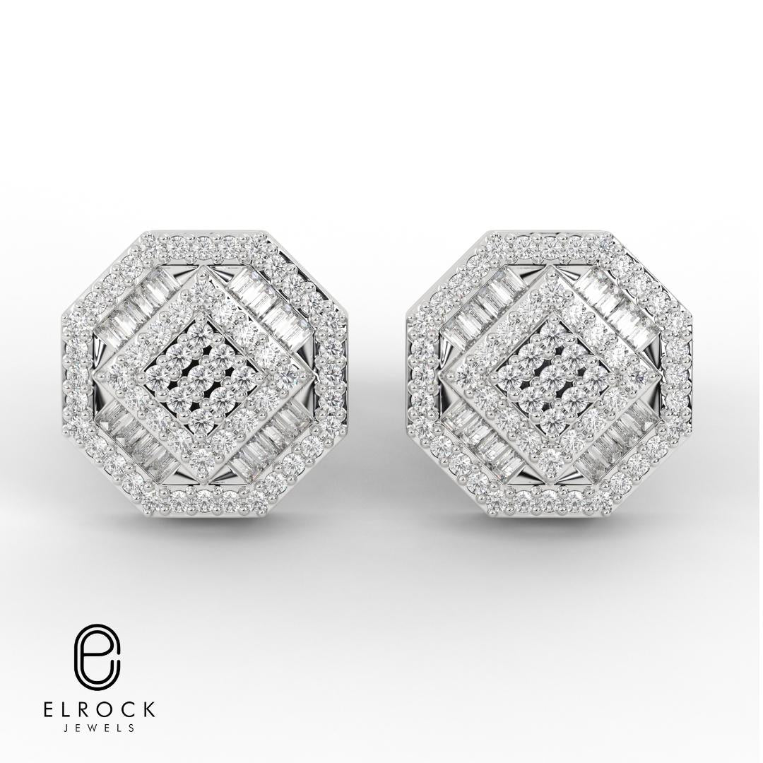 14K Baguette and Round Top Grade Diamond Bridal Earrings