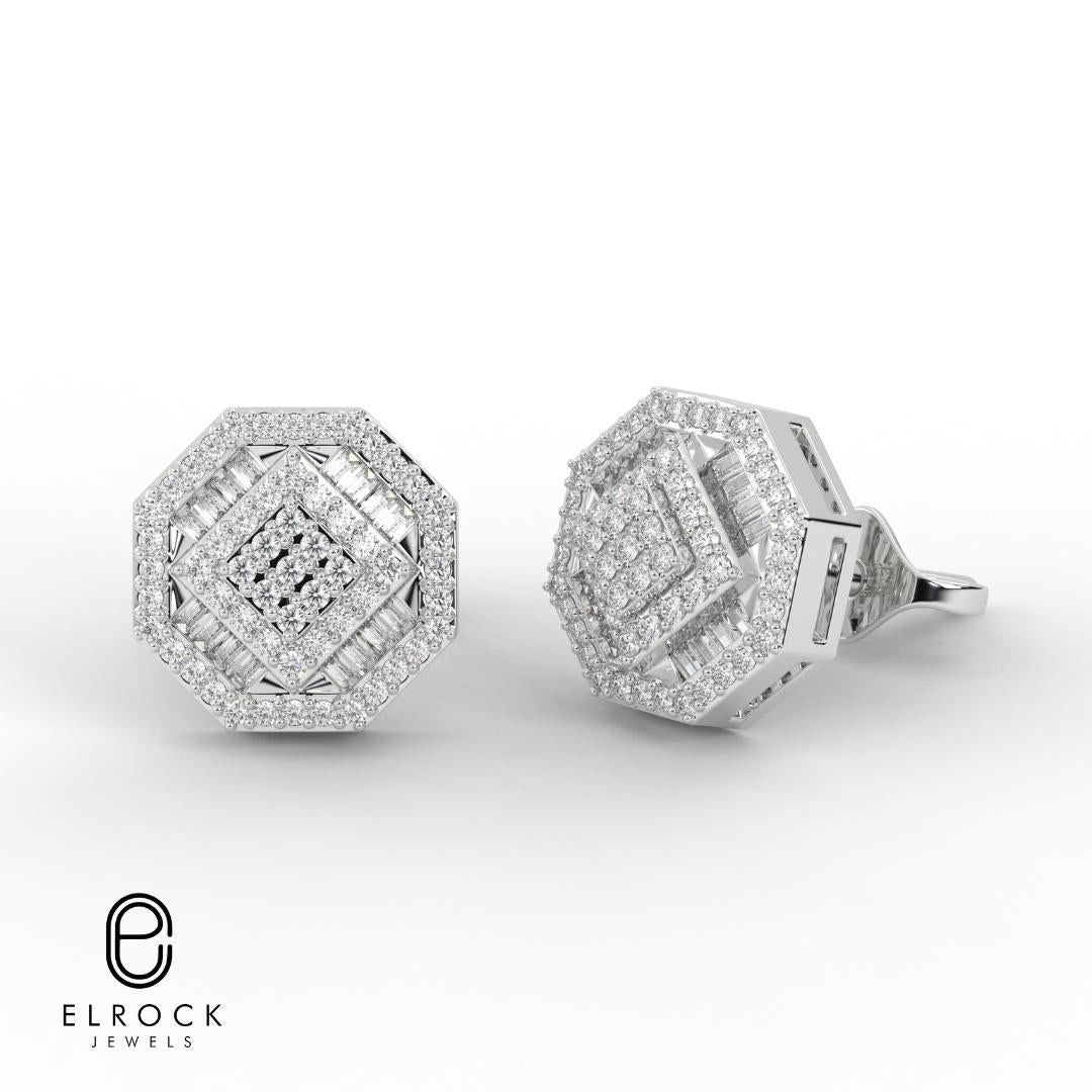 14K Baguette and Round Top Grade Diamond Bridal Earrings