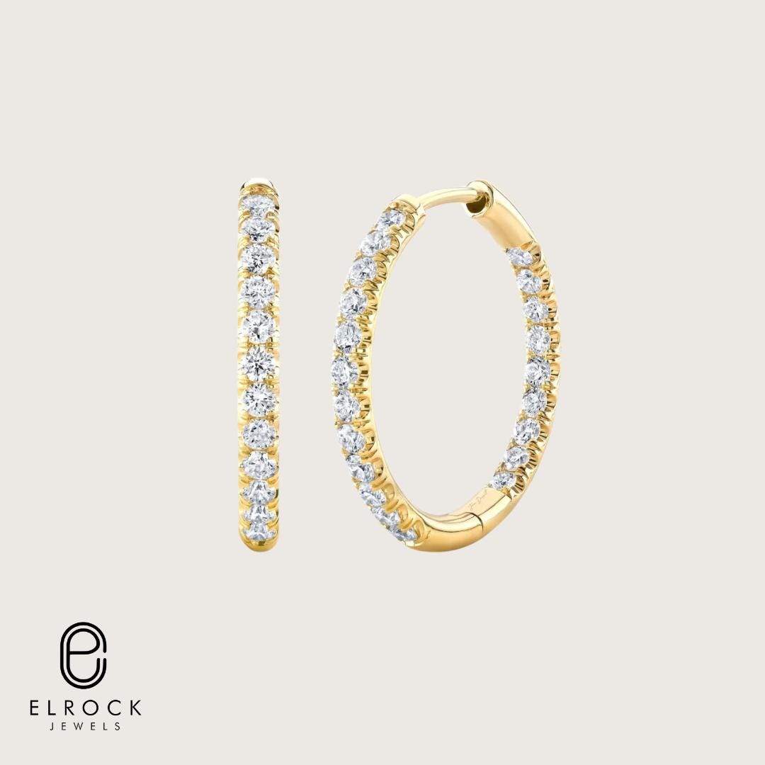 1 CT Diamond 14K Solid Gold Huggie Earrings Hoop Earrings