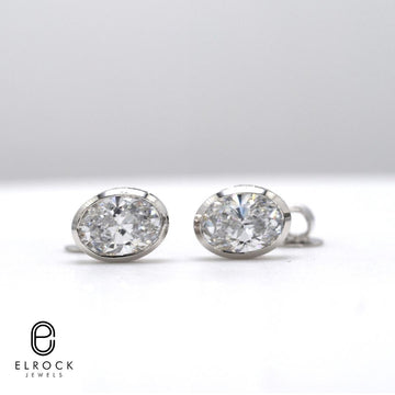 Handcrafted Bezel-Set Oval Diamond Studs, Diamond Wedding Earrings, Screw Back Earrings, Bezel-Set Diamonds in Minimalist Studs