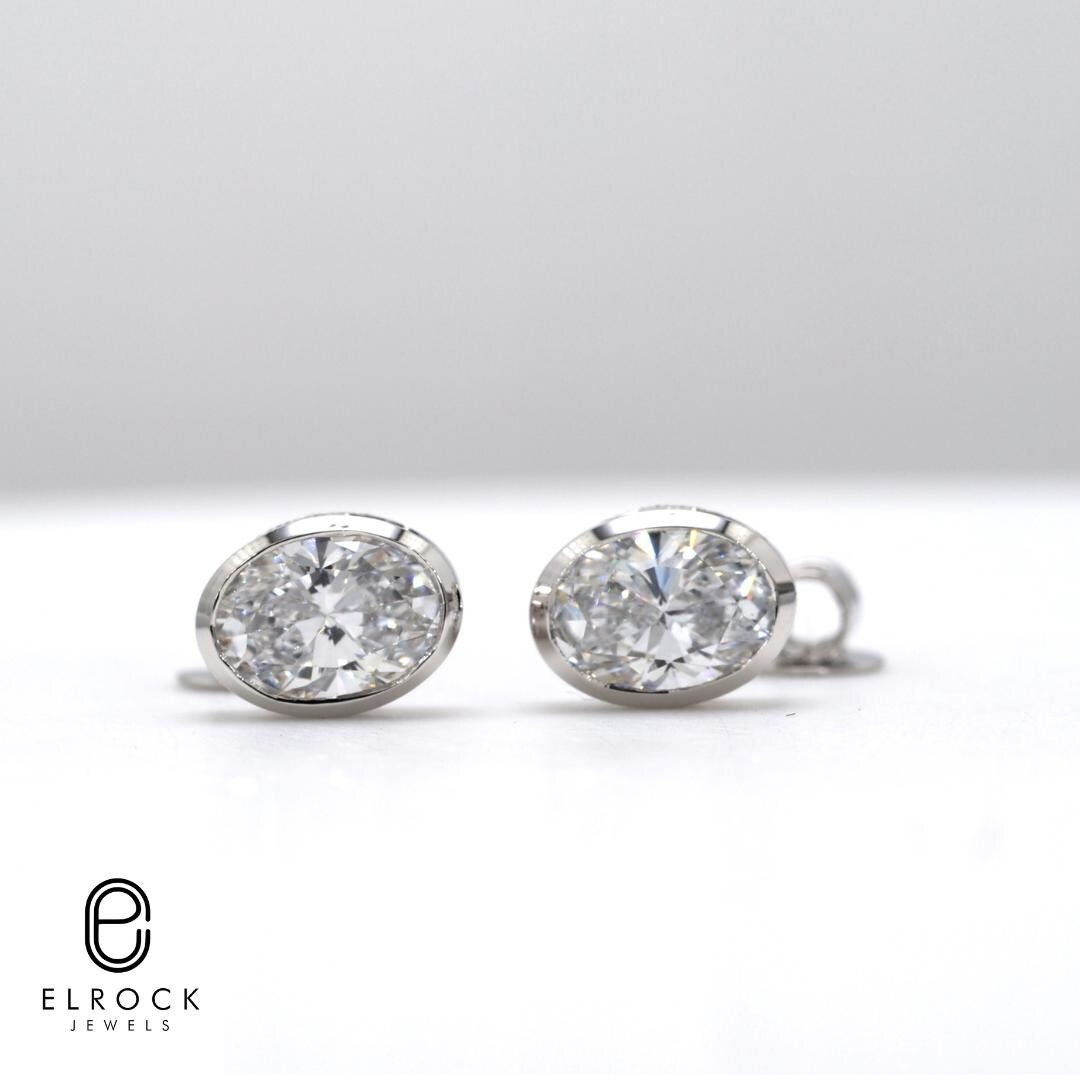 Handcrafted Bezel-Set Oval Diamond Studs