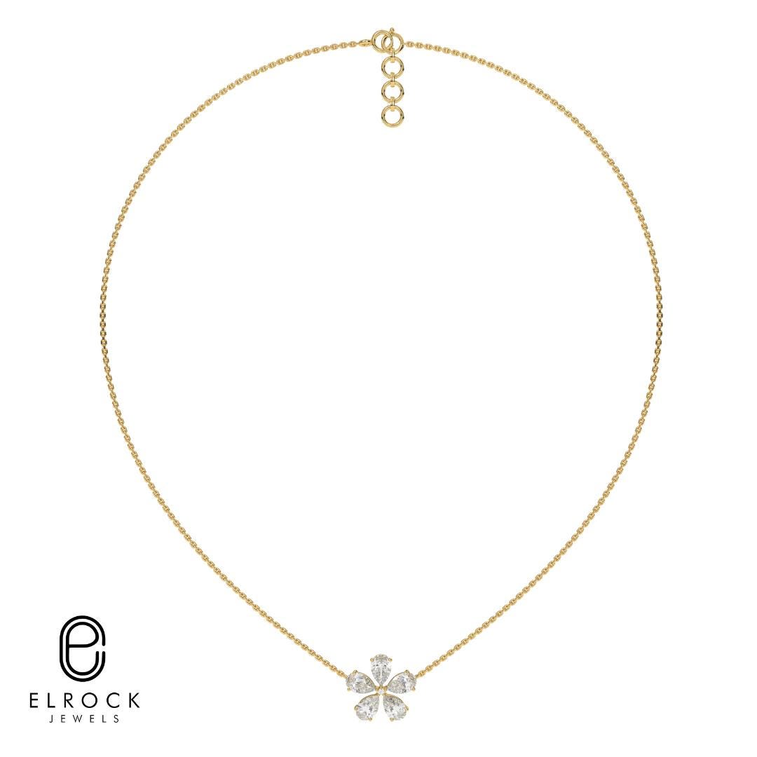 14K Gold Pear Shape Lab Grown Diamond Flower Shape Pendant